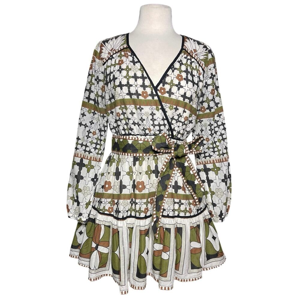 CLEOBELLA Women’s Emory Belted Puff Sleeve Printed Mini Dress - Picture 2 of 8
